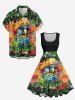 Robe vintage grande taille à imprimé perroquet, jus de fruits, fleurs et feuilles tropicales, style hawaïen des années 1950 - Orange Foncé L