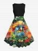 Robe vintage grande taille à imprimé perroquet, jus de fruits, fleurs et feuilles tropicales, style hawaïen des années 1950 - Orange Foncé L