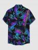 Plus Size Colorful Flowers Print Buttons Pocket Hawaii Shirt For Men -  