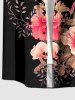 Chemise hawaïenne grande taille pour homme, à imprimé de fleurs d'hibiscus et de feuilles, avec boutons et poche. - Noir L