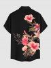 Chemise hawaïenne grande taille pour homme, à imprimé de fleurs d'hibiscus et de feuilles, avec boutons et poche. - Noir L