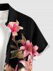 Chemise hawaïenne grande taille pour homme, à imprimé de fleurs d'hibiscus et de feuilles, avec boutons et poche. - Noir L