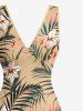 Robe hawaïenne à imprimé tropical fleurs et feuilles, volants et fente cache-cœur - Bronze L