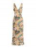 Robe hawaïenne à imprimé tropical fleurs et feuilles, volants et fente cache-cœur - Bronze L