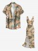 Robe hawaïenne à imprimé tropical fleurs et feuilles, volants et fente cache-cœur - Bronze L