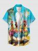 Chemise hawaïenne grande taille pour homme, avec imprimé coq, cocotier et soleil, boutons et poche. - Bleu Ciel L