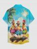 Chemise hawaïenne grande taille pour homme, avec imprimé coq, cocotier et soleil, boutons et poche. - Bleu Ciel L