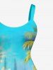 Rooster Coconut Tree Sun Print Hawaii Tank Dress -  