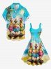 Rooster Coconut Tree Sun Print Hawaii Tank Dress -  