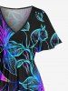 Robe mi-longue hawaïenne fendue à imprimé floral coloré grande taille - Noir 4X