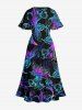 Robe mi-longue hawaïenne fendue à imprimé floral coloré grande taille - Noir 4X