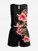 Plus Size Hibiscus Flower Leaf Print Cinched Hawaii Romper -  