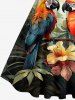 Robe vintage hawaïenne années 1950 à imprimé perroquet, fleurs et feuilles, grande taille - Olive Verte 4X
