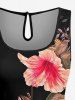 Combinaison hawaïenne grande taille à imprimé de fleurs d'hibiscus et de feuilles, cintrée - Noir 6X