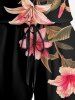 Combinaison hawaïenne grande taille à imprimé de fleurs d'hibiscus et de feuilles, cintrée - Noir 6X