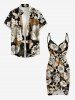 Plus Size Flower Leaf Butterfly Print Hawaii Convertible Beach Cover Up -  