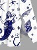 Robe midi trapèze grande taille à imprimé coquillage sirène et conque, style hawaïen, avec poches fendues - Blanc XXS
