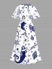 Robe midi trapèze grande taille à imprimé coquillage sirène et conque, style hawaïen, avec poches fendues - Blanc XXS
