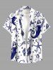 Chemise hawaïenne à poches boutons, imprimé coquillage sirène, grande taille, pour hommes - Blanc 6XL