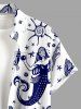 Chemise hawaïenne à poches boutons, imprimé coquillage sirène, grande taille, pour hommes - Blanc 6XL