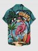 Chemise hawaïenne à poches boutonnées, imprimé cocotiers, flamants roses et vagues, grande taille pour homme - Vert profond 5XL