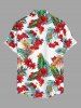 Chemise hawaïenne grande taille pour homme, à imprimé floral tropical et feuilles, boutons et poche. - Blanc M