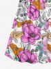 Robe à bretelles croisées à imprimé floral et feuilles grande taille, style hawaïen - Rose Vif XS