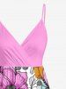 Robe à bretelles croisées à imprimé floral et feuilles grande taille, style hawaïen - Rose Vif XS