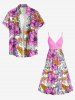 Robe à bretelles croisées à imprimé floral et feuilles grande taille, style hawaïen - Rose Vif 2X