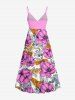 Robe à bretelles croisées à imprimé floral et feuilles grande taille, style hawaïen - Rose Vif 2X
