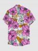 Chemise hawaïenne grande taille à imprimé floral et feuilles, boutons et poche pour homme - Rose Vif L