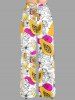 Plus Size Papaya Fruit Flowers Print Drawstring Hawaii Wide Leg Pants -  