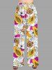 Plus Size Papaya Fruit Flowers Print Drawstring Hawaii Wide Leg Pants -  