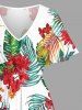 Plus Size Flowers Tropical Leaf Print Split Hawaii Midi Dress -  