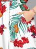 Plus Size Flowers Tropical Leaf Print Split Hawaii Midi Dress - Blanc 4X