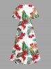 Plus Size Flowers Tropical Leaf Print Split Hawaii Midi Dress - Blanc 4X