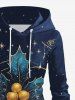 Plus Size Christmas Holly Fruit Leaf Star Tassel Print Lace Up Drawstring Hoodie Dress -  