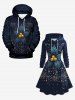 Plus Size Christmas Holly Fruit Leaf Star Tassel Print Lace Up Drawstring Hoodie Dress -  