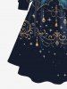 Robe à capuche grande taille à imprimé houx, feuilles de fruits, étoiles et pompons, lacée et à cordon de serrage - Noir 1X