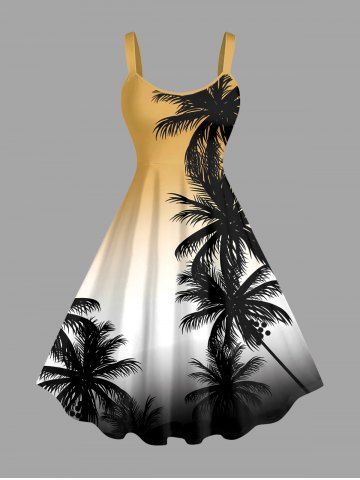 Plus Size Coconut Tree Ombre Print Hawaii Tank Dress