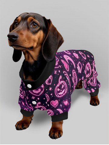 Pet's Halloween Pumpkin Ghost Moon Star Heart Print Pajama - BLACK - XL