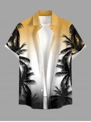 Chemise hawaïenne grande taille pour homme, imprimé ombré cocotier, boutons et poche. - café lumière L