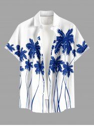 Chemise hawaïenne grande taille à imprimé cocotiers, boutons et poches pour homme - Blanc M