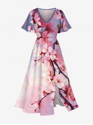 Flowers Brach Ombre Print Split Hawaii Midi Dress -  