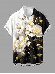 Chemise hawaïenne grande taille pour homme, à imprimé floral et feuilles colorblock, boutons et poche. - Blanc 2XL