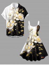Flowers Leaf Colorblock Print Matching Hawaii Beach Outfit For Couples -  