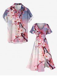 Ensemble de plage hawaïen assorti grande taille à imprimé ombré de fleurs pour couples - Rose  