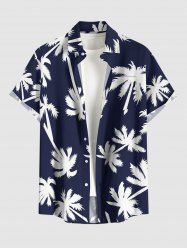 Chemise hawaïenne à imprimé cocotier et poches boutonnées grande taille pour hommes - Cadetblue S