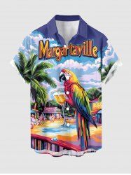 Chemise à poches boutons grande taille pour homme, imprimée avec un perroquet et un motif de fruits de mer, style Hawaï. - Pourpre  2XL