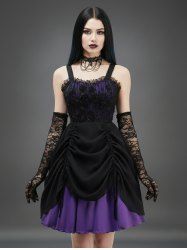 Robe débardeur trapèze en mousseline texturée à empiècements de dentelle et fleurs de rose gothique - Noir S